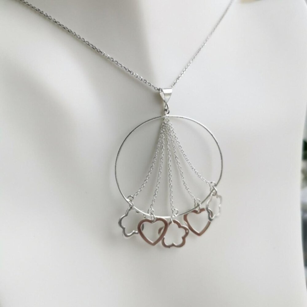 Sterling Silver Medallion Pendant with heart and flower charms - Picture 3 of 9
